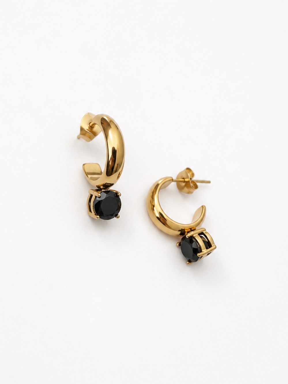 18K Gold Plated Black CZ C-Hoop Earrings